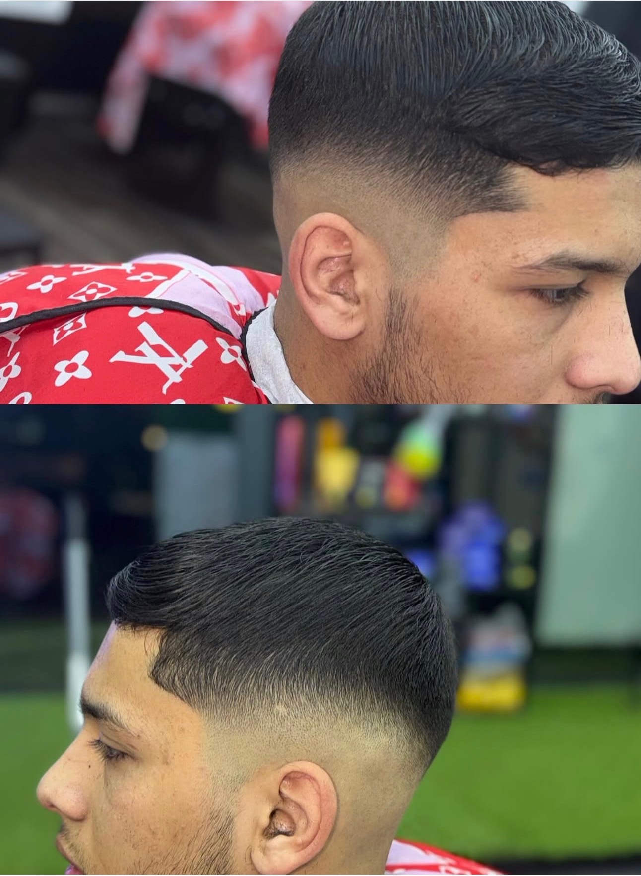 Dégradé mid fade avec raie par DZ Barber Charleroi